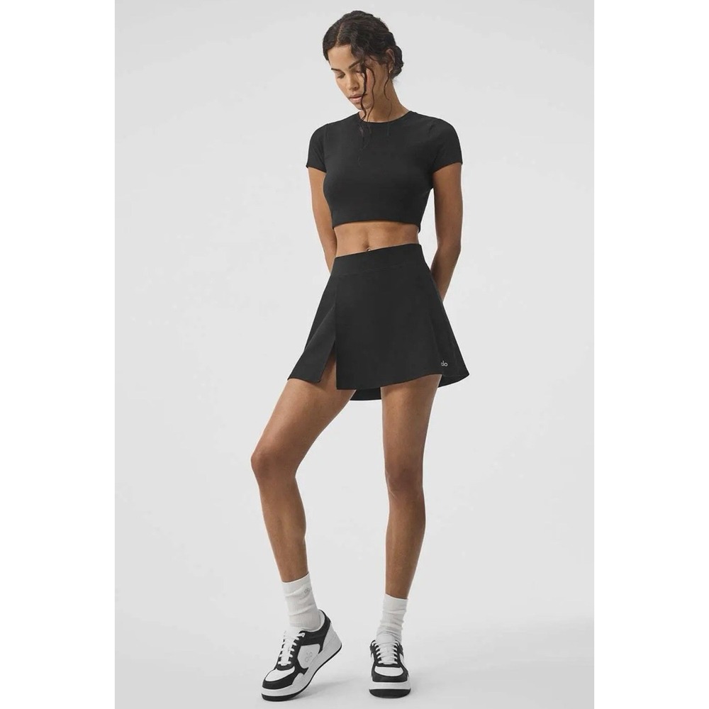 ALO Yoga Alosoft Backspin Skirt Black Pull On Slit Built In Brief Athletic XS